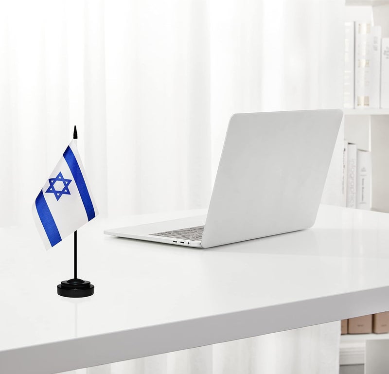 BCLin Israel Desk Flag Set, 2 Pack Israeli Table Office Flags, Small Mini Desktop Flag With 12" Solid Black Pole, Black Base, Miniature Desktop Flag - Image 5